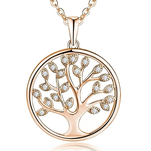 JO WISDOM Tree of Life Necklace,925 Sterling Silver Family Tree Pendant Necklace,Jewellery for Women - Rose Gold color