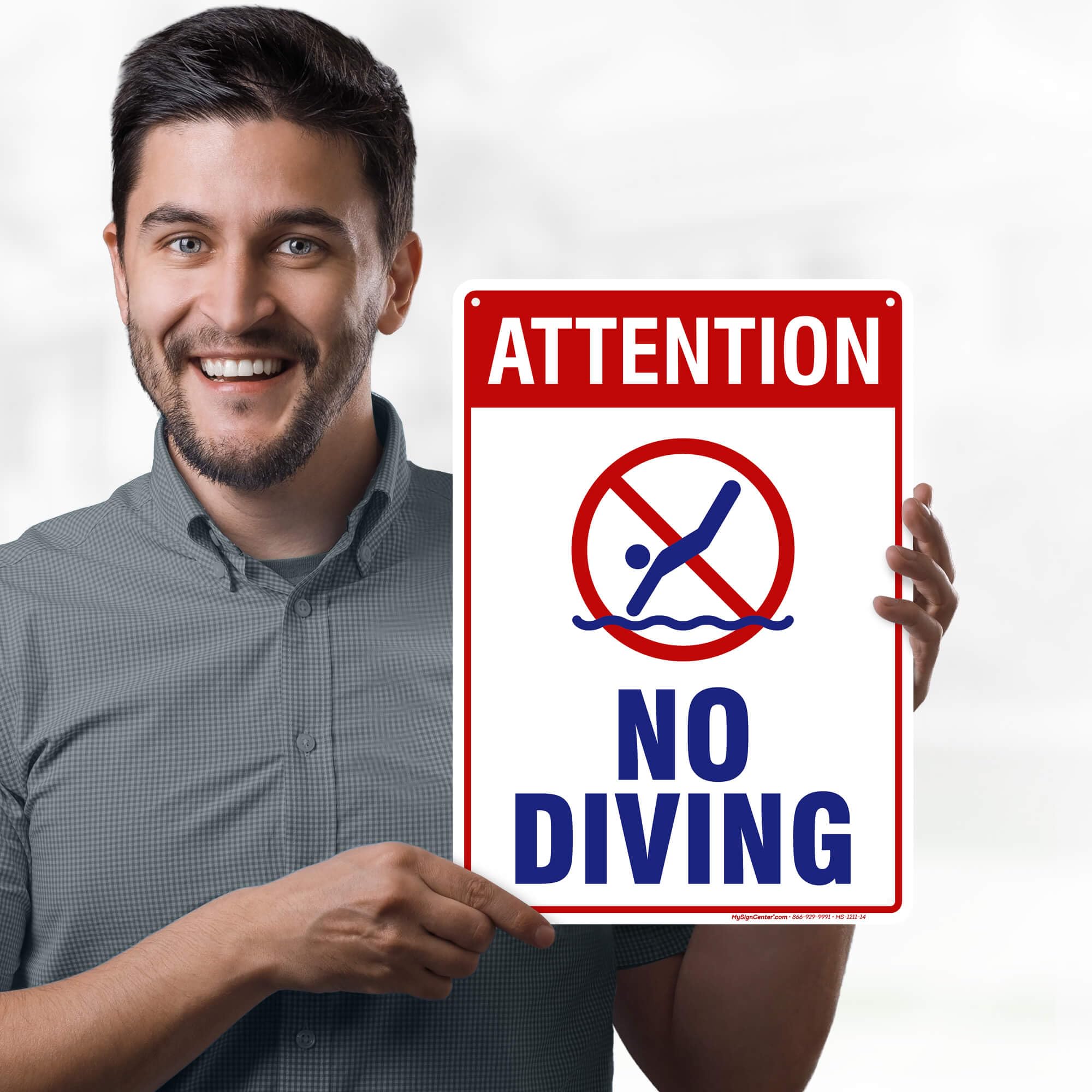 Attention No Diving Sign, 10x14 Inches, 55 mil thick HDPE (high density polyethylene), Made in USA by My Sign Center