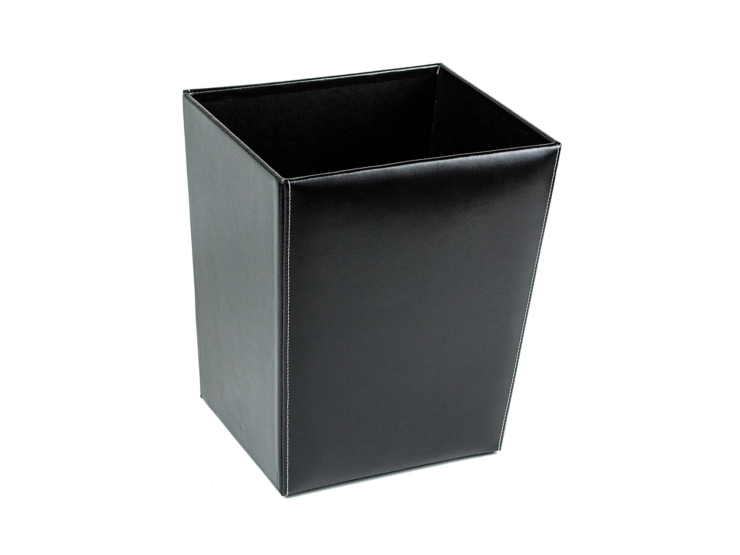 DELMON VARONE - Papierkorb aus Cambridge Top Grain Leder schwarz, Stilvoller Papiereimer für Büro, Schreibtisch und Zuhause, offener Vintage Abfalleimer aus Premium Echtleder, Maße: 25 x 21 x 30 cm