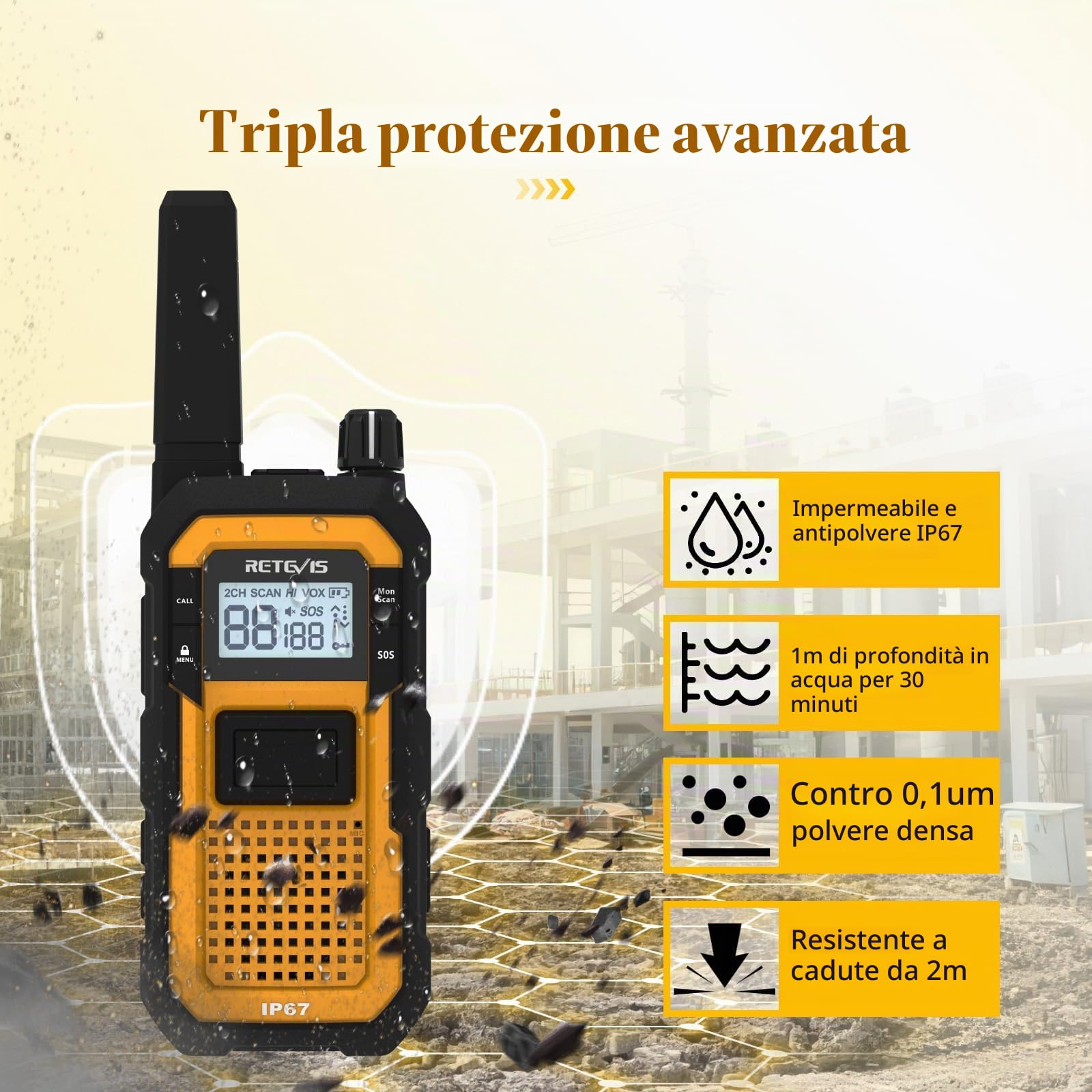 Retevis RB648 Impermeabile Walkie Talkie IP67, Ricetrasmittenti con Caricabatterie a 6 Vie