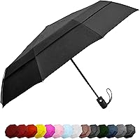 EEZ-Y Windproof Travel Umbrella - Lightweight 0.9lb Compact Folding with Auto Open/Close & Double Vented Canopy, 42" Coverage for 2