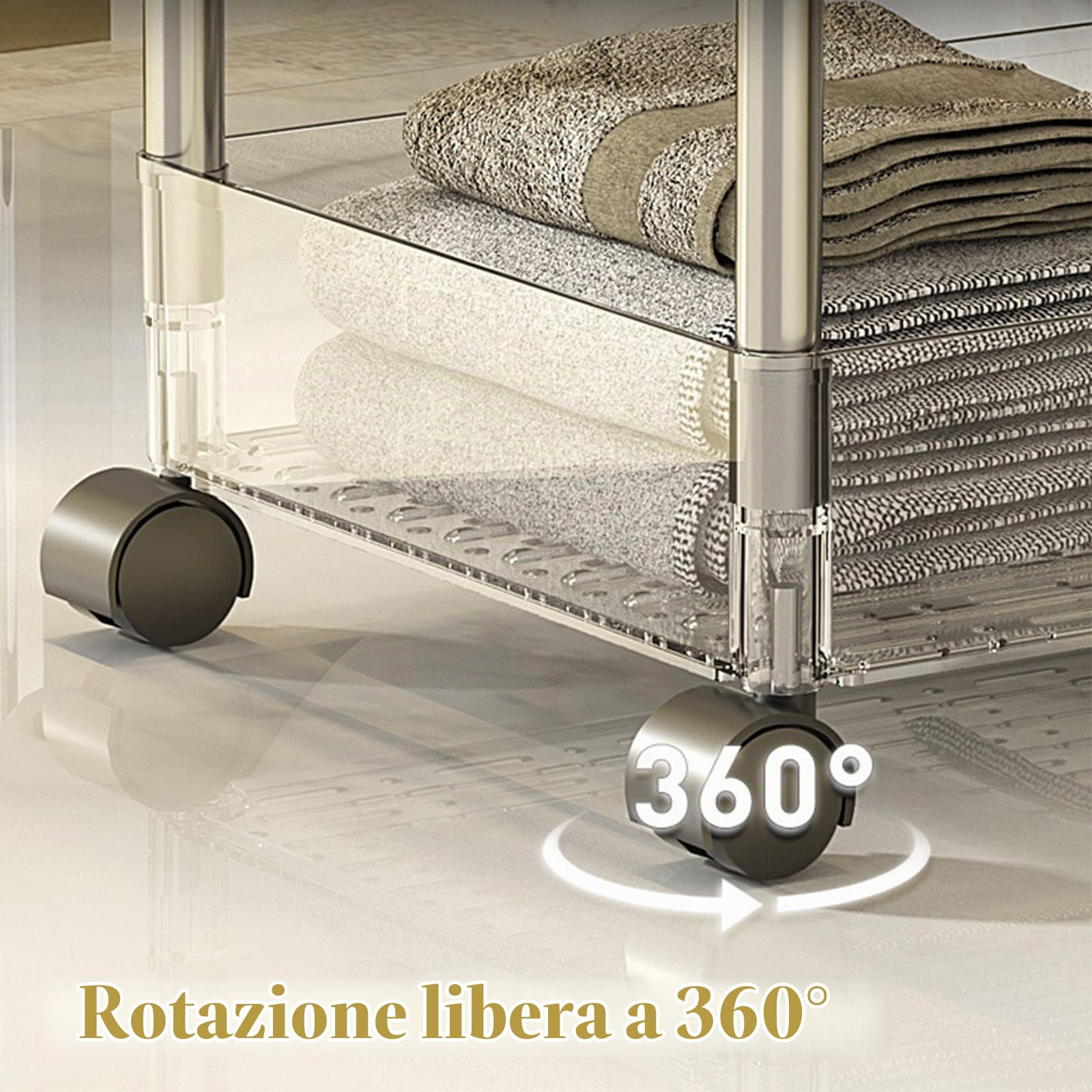 Carrello Portaoggetti Trasparente Con Rotelle, Carrello Multiuso Mobile Per L'organizzazione Del Bagno Con Ripiano Da Cucina A 2-4 Livelli,13.8" Lx9.1 Wx33.8 H,Clear