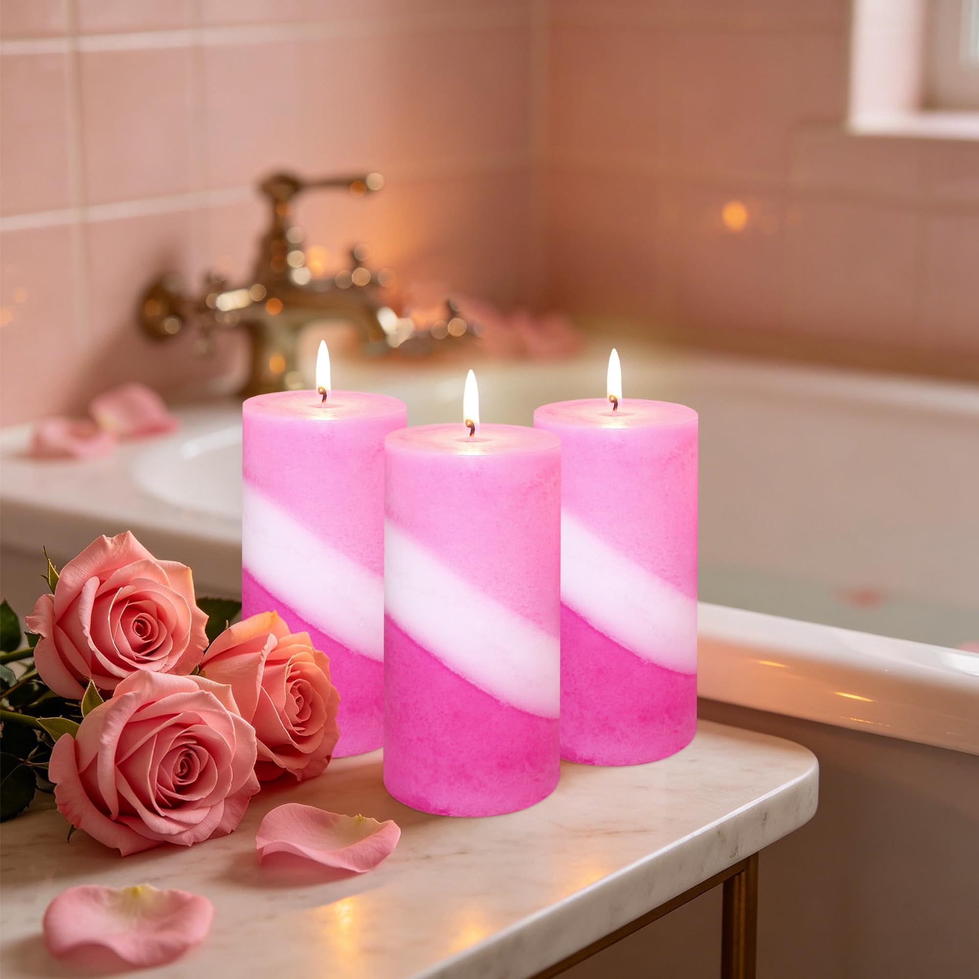 Candele decorative profumate a forma di rosa, 7,6 x 15,2 cm, a spirale, versate a mano, confezione da 3 candele decorative a lunga durata, per la casa, per San Valentino, decorazione