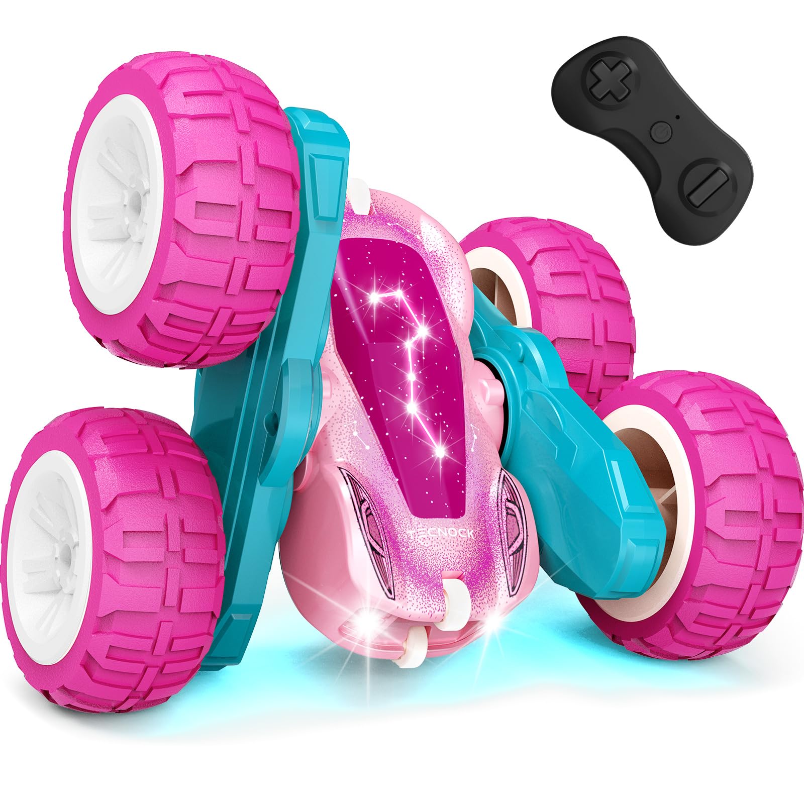 Tecnock 2025 Remote Control Cars with 2.4 Ghz Remote Control 360Flip Stunts RC Car Monster Truck with Colorful Light for 3-12 Years Outdoor Toy Gift for Kids