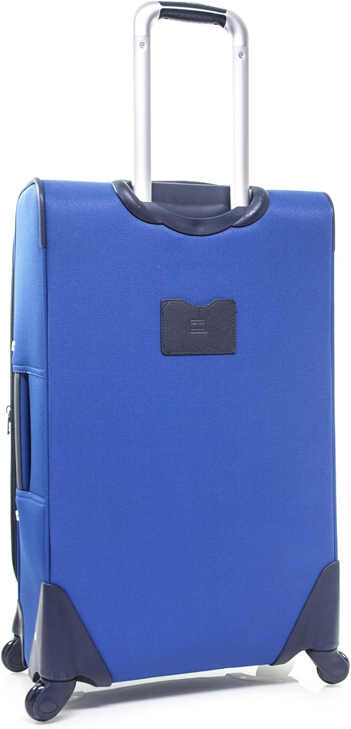 review Tommy Hilfiger Signature Solid Expandable Spinner Luggage, Blue, 24 Inch