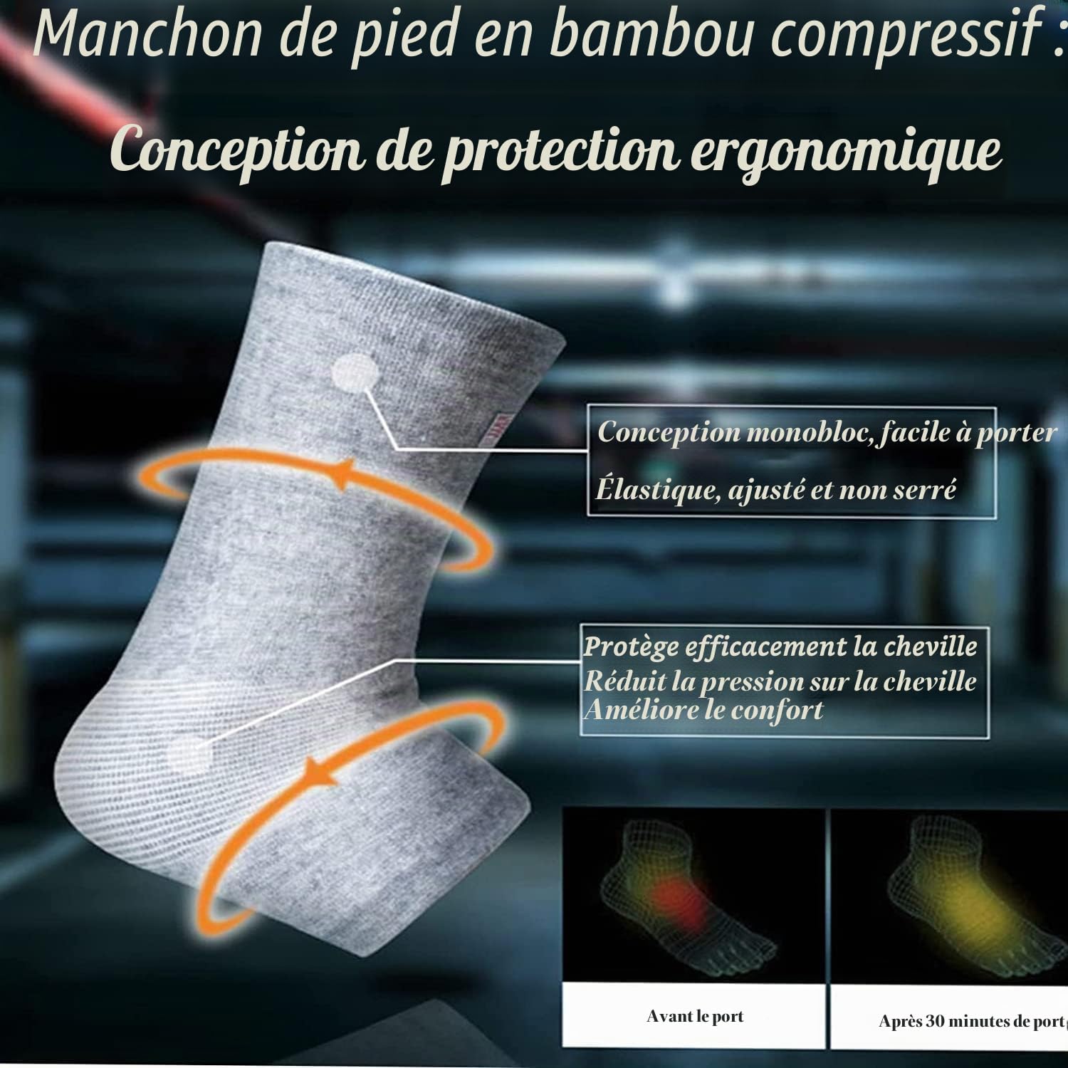 Lot de 3 paires de chaussettes de compression en bambou, anti-fatigue, anti-neuropathie au moment du coucher, gonflement de la cheville, pour soulager la douleur de l'arthrite