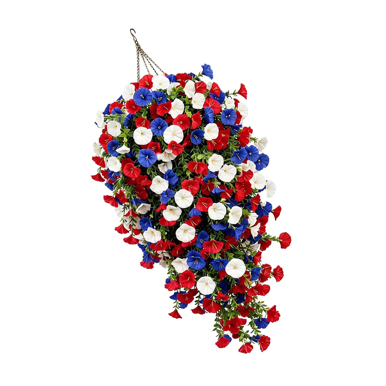 Carotoe With Solar Light Realistic Artificial Hanging Flowers With Basket Patriotic 250Th Anniversary Independence Day Decoration For Home Garden Independence Day Hanging Flowers
