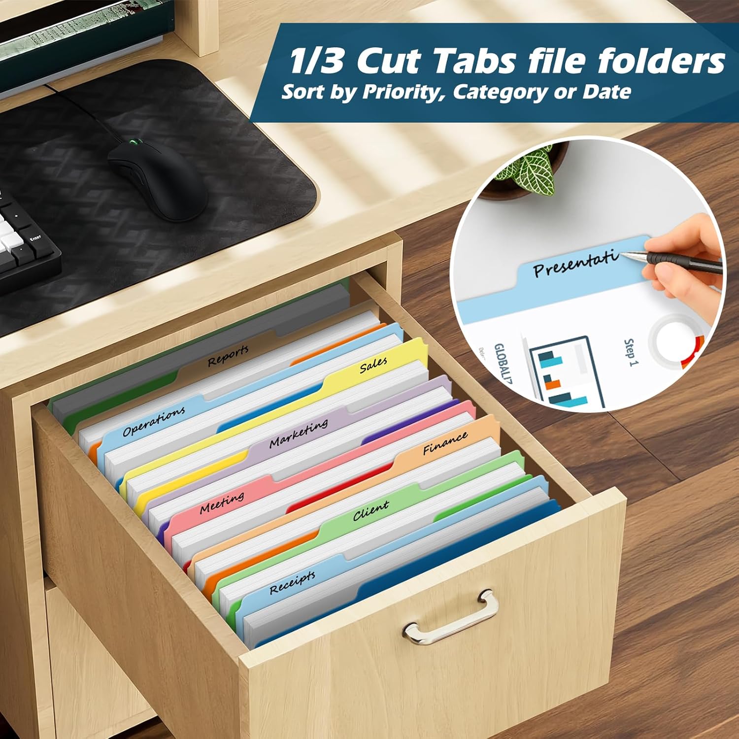 120 Pack Two-Tone Color File Folders, Bulk Letter Size Folders with 6 Assorted Colors, 1/3-Cut Tabs, School Office Supplies image 3 of 7 B0FC2KTDSZ