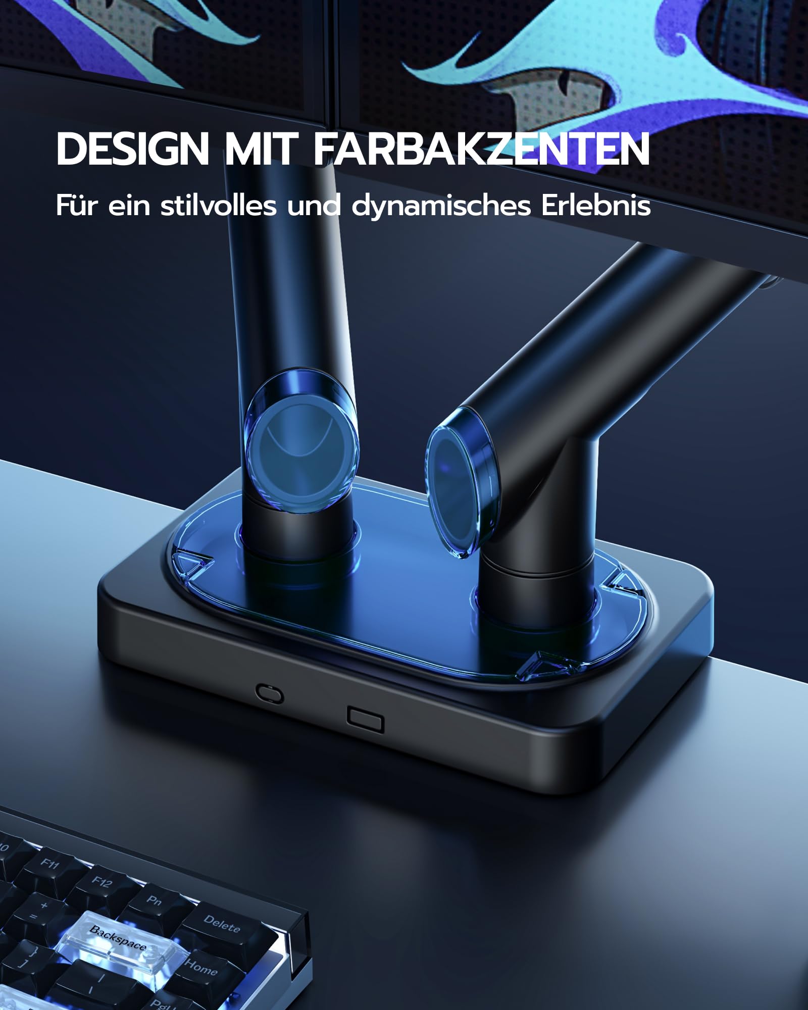 ARES WING Dual Monitor Halterung für 17-45 Zoll Bildschirme, Schwarz | Bildschirmhalterung 2 Monitore Gasfeder, Höhenverstellbar Schwenkbar Monitor Halterung, 2-20kg/arm，VESA 75/100 mm