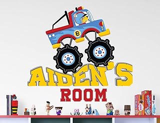 Personalized Name Monster Truck Stickers for Wall Decor - Monster Truck Room Decor for Boys - Monster Jam Wall Decals for Kids Bedroom - Customized Name Wall Decor - Car Decals Custom Wall Decal