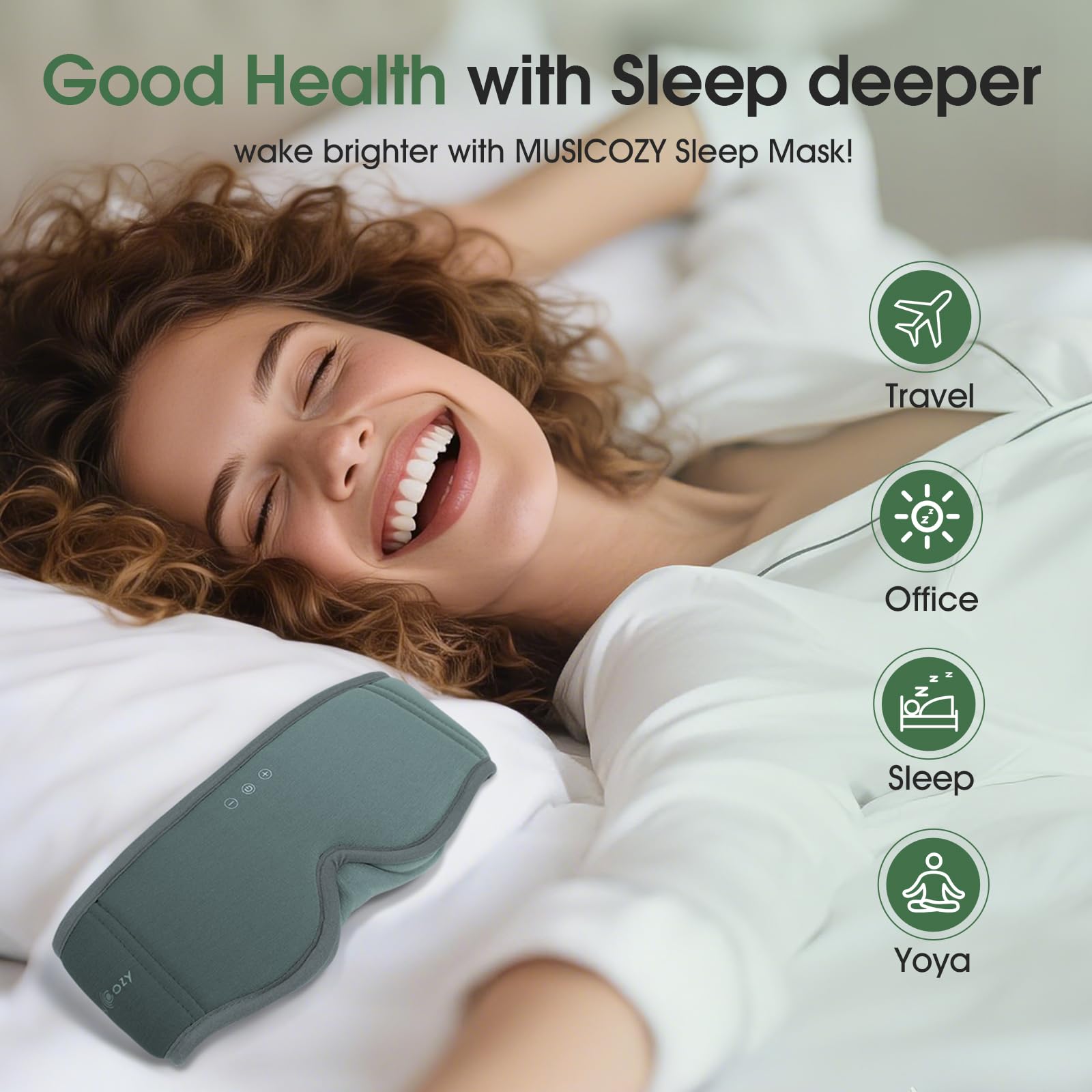 MUSICOZY Masque de sommeil en coton de bambou bio MI XI Gris foncé