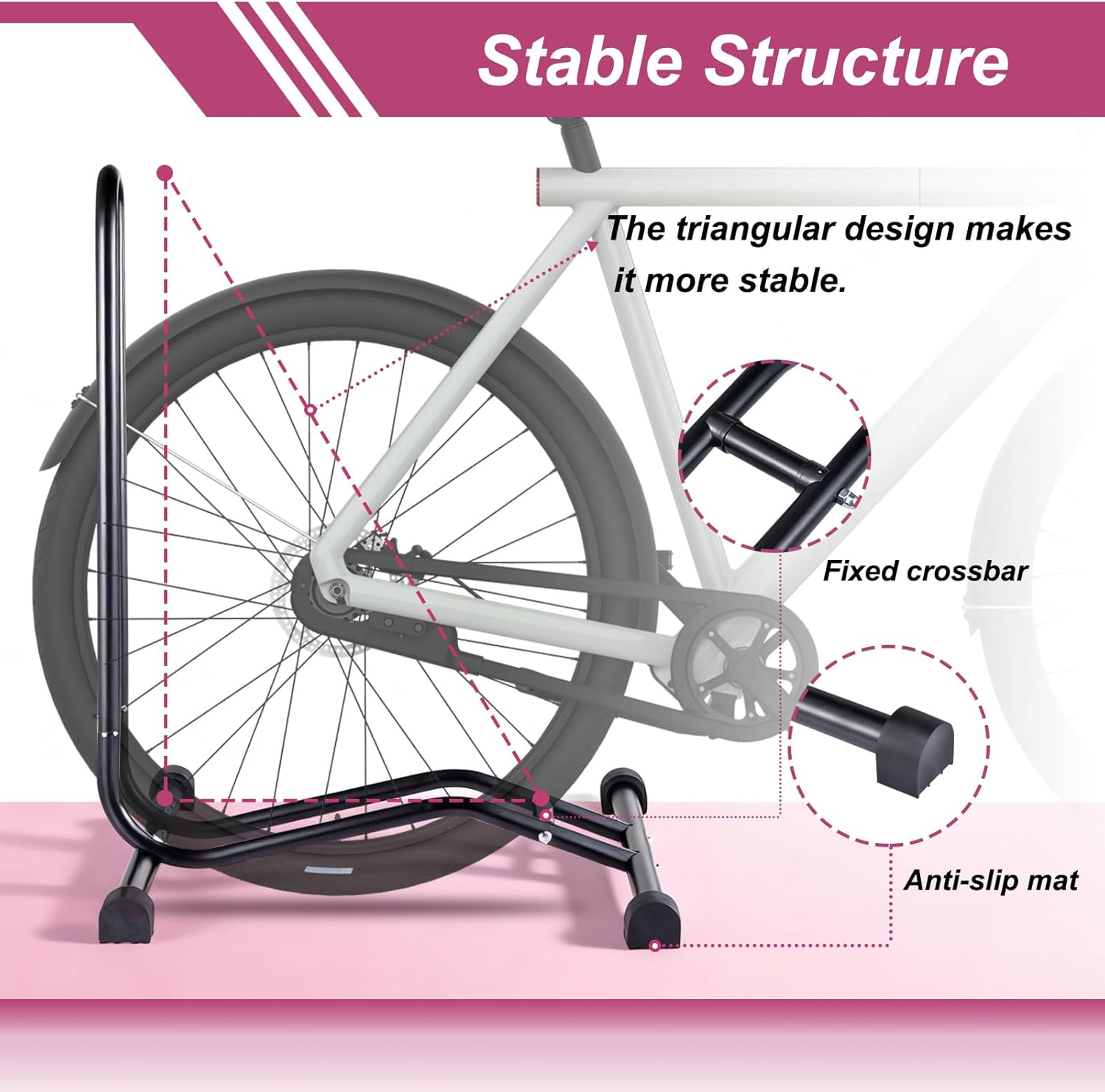 Bike Floor Stand, Single Parking Rack Stand Fits 16"-29" Bikes Supports Tires up to 2.7" Wide, Bike Stands for Mountain Road Bicycles Indoor Garage Storage
