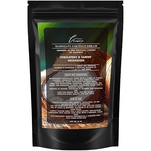 Mahogany Coconut Dream Carpet Freshener Powder: Powerful Odor Eliminator for Home, Upholstery Deodorizer, Carpet Deodorizer, Pet Urine, Cat Litter Box - Mahogany Coconut Dream Fragrance.