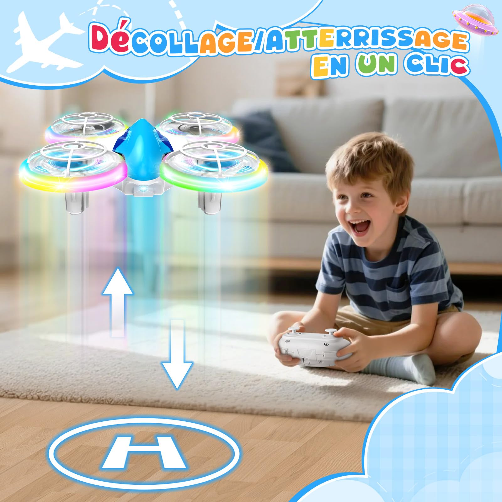 YIKANWEN Drone Enfant, Mini Drone Télécommandé de 6, 7, 8, 9, 10+ Ans, Jouet Avion avec Lumières LED et Piles, Cadeaux pour Garçons et Filles, Convient pour Usage Intérieur et Extérieur