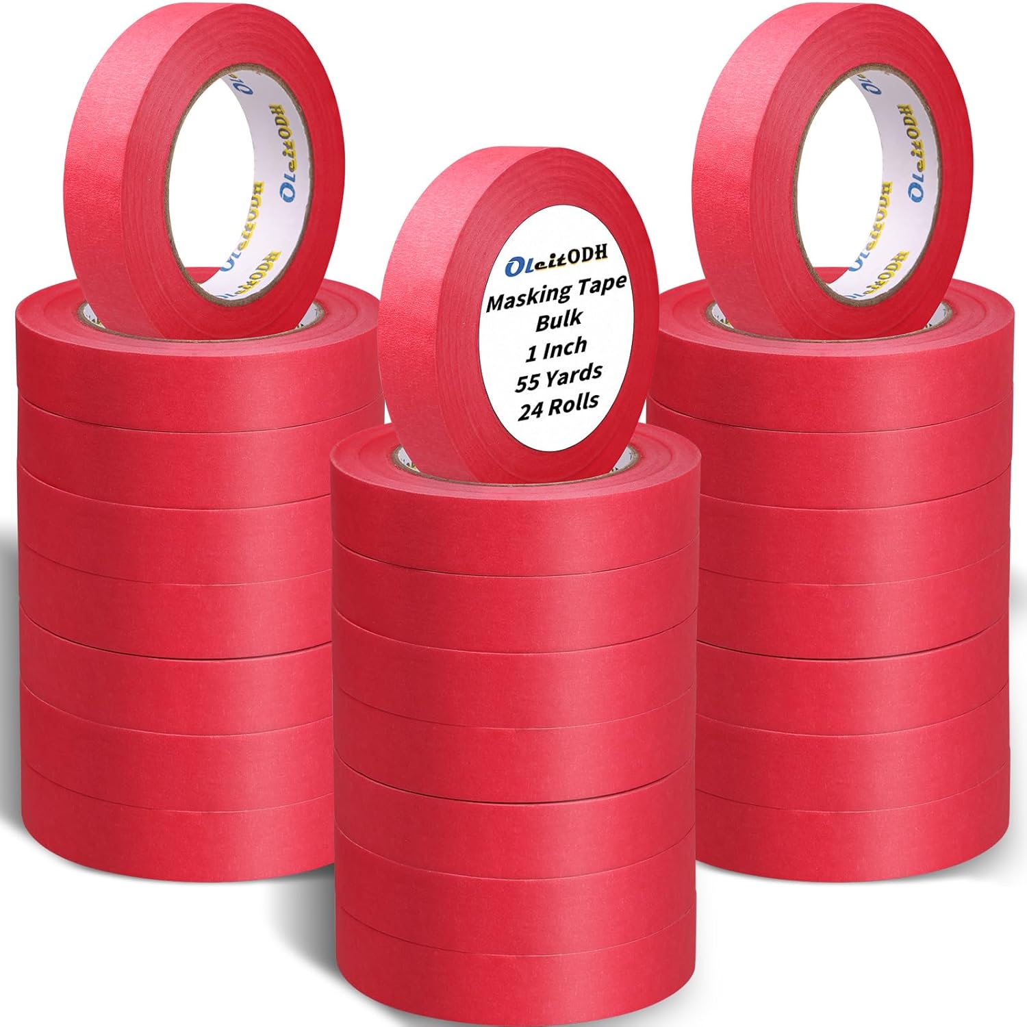 24 Rolls Red Painters Tape Bulk 1 inch x 55 Yards, Total 1320 Yd, Painters Masking Tape No Residue Wall Painting Tape Artist Tape Trim Edge Finishing Tape for Wall Painting Decoration DIY Supplies