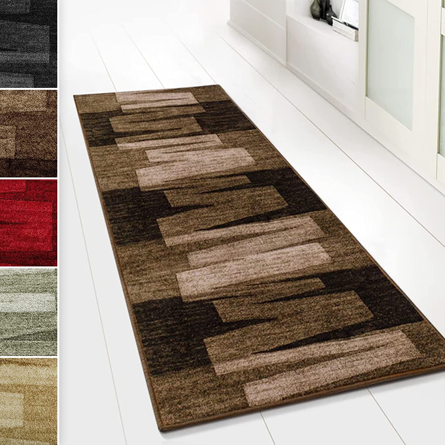 Tapis De Couloir Via Veneto - Velours Fin - Noir - 80x200cm - Antidérapant, Compatible Chauffage Au Sol