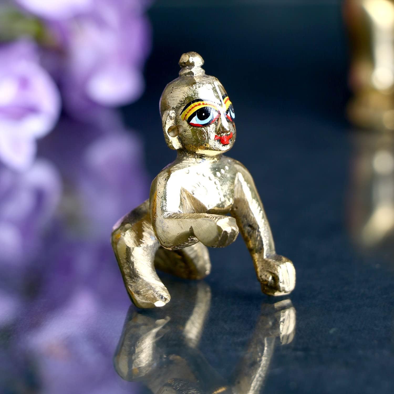 Satvik 1 Pc (Size 1) Brass Laddu Gopal Idol Kanha Ji Murti/Statue Indian Krishna Figurine Gopal Krishnajanmashtmi Makhan Chor Bal Gopal Murti for Home and Temple Krishna Janmashtmi