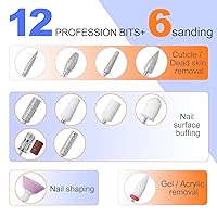 Vista 6 de Kit de taladro de uñas MEKK, taladro eléctrico profesional de 35000 RPM con 12 piezas de brocas, lima de uñas eléctrica anti-sacudida sin cable