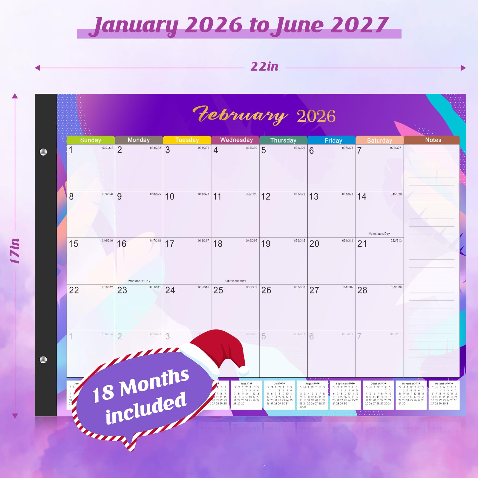 Gannyfer Calendario de escritorio grande de 2025 a 18 meses, enero de 2025 a junio de 2026, calendario de escritorio de 22 x 17 pulgadas, suministros de oficina, perfecto para planificar y organizar