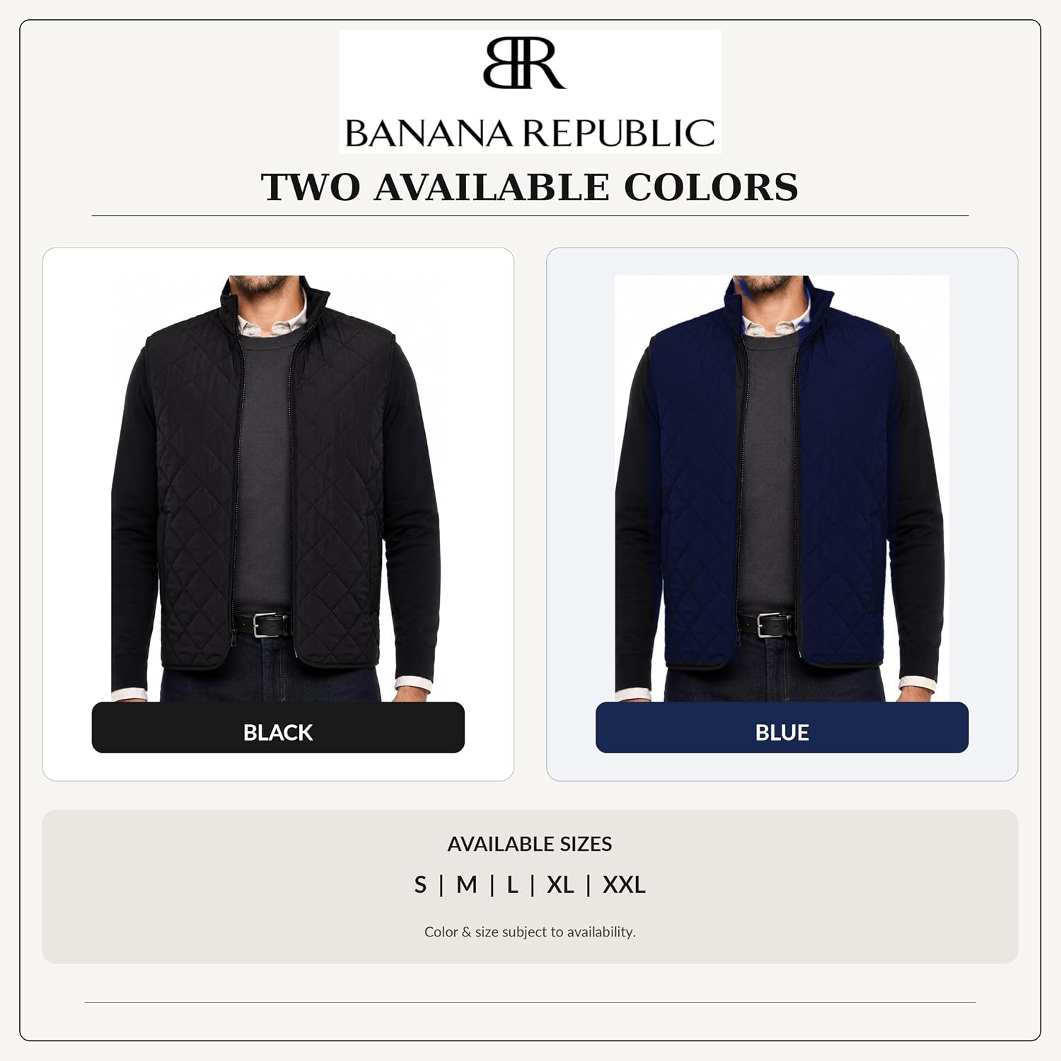 BANANA REPUBLIC Men's Lightweight Quilted Full-Zip Mock Neck Vest