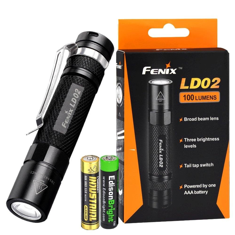 Fenix LD02 100 Lumen Cree LED Tactical Keychain Flashlight with AAA Battery Bundle