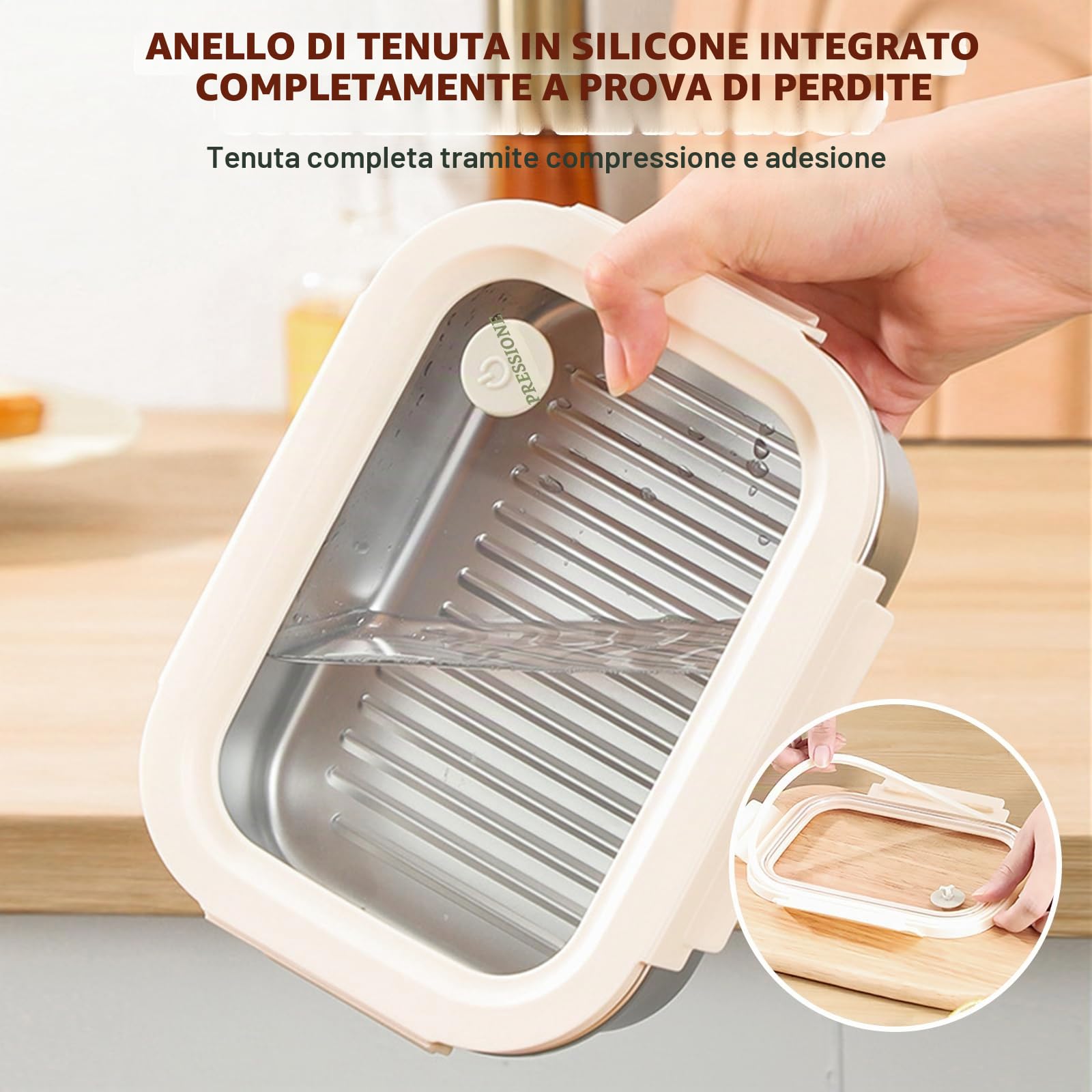 PORFOYO Set di 3 contenitori salvafreschezza con coperchio, 800 ml/1150 ml/1400 ml, in acciaio inox con coperchio trasparente, ermetici e a prova di perdite