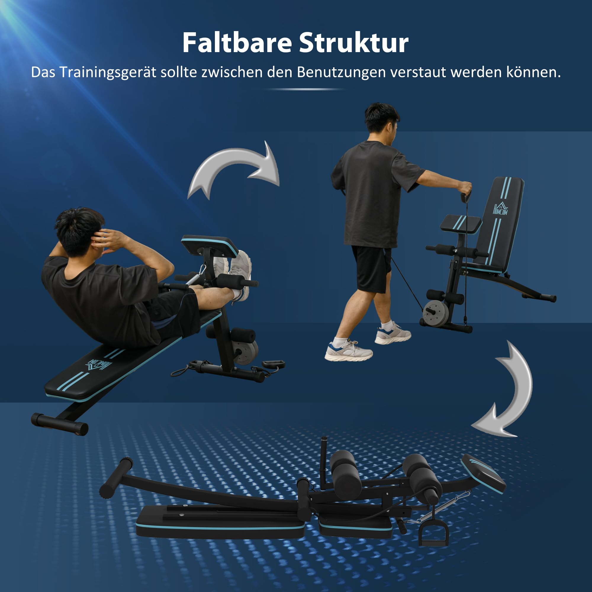 HOMCOM Hantelbank 7 fach Verstellbare Rückenlehne Klappbar bis 300 kg | Multifunktion Trainingsbank, Fitnessbank, für Zuhause, Bizeps-Curls, Langhantel, Stahl