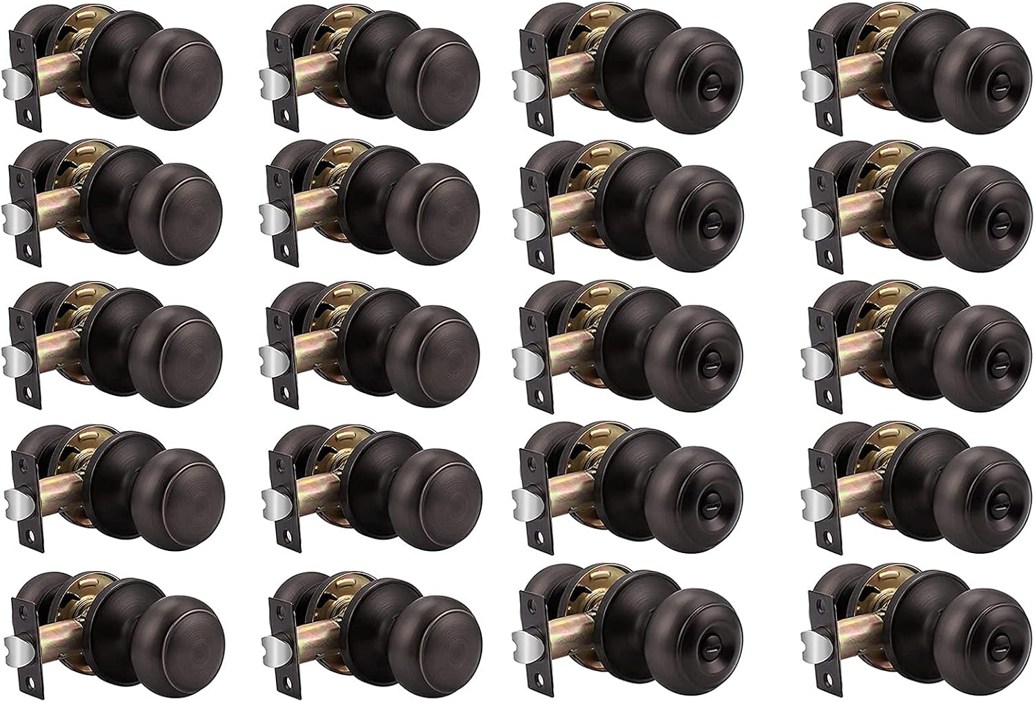 Probrico Door Knob Combo Pack, 10 Pack Closet Passage Door Knobs and 10 Pack Privacy Door Knobs, Oil Rubbed Bronze Finish