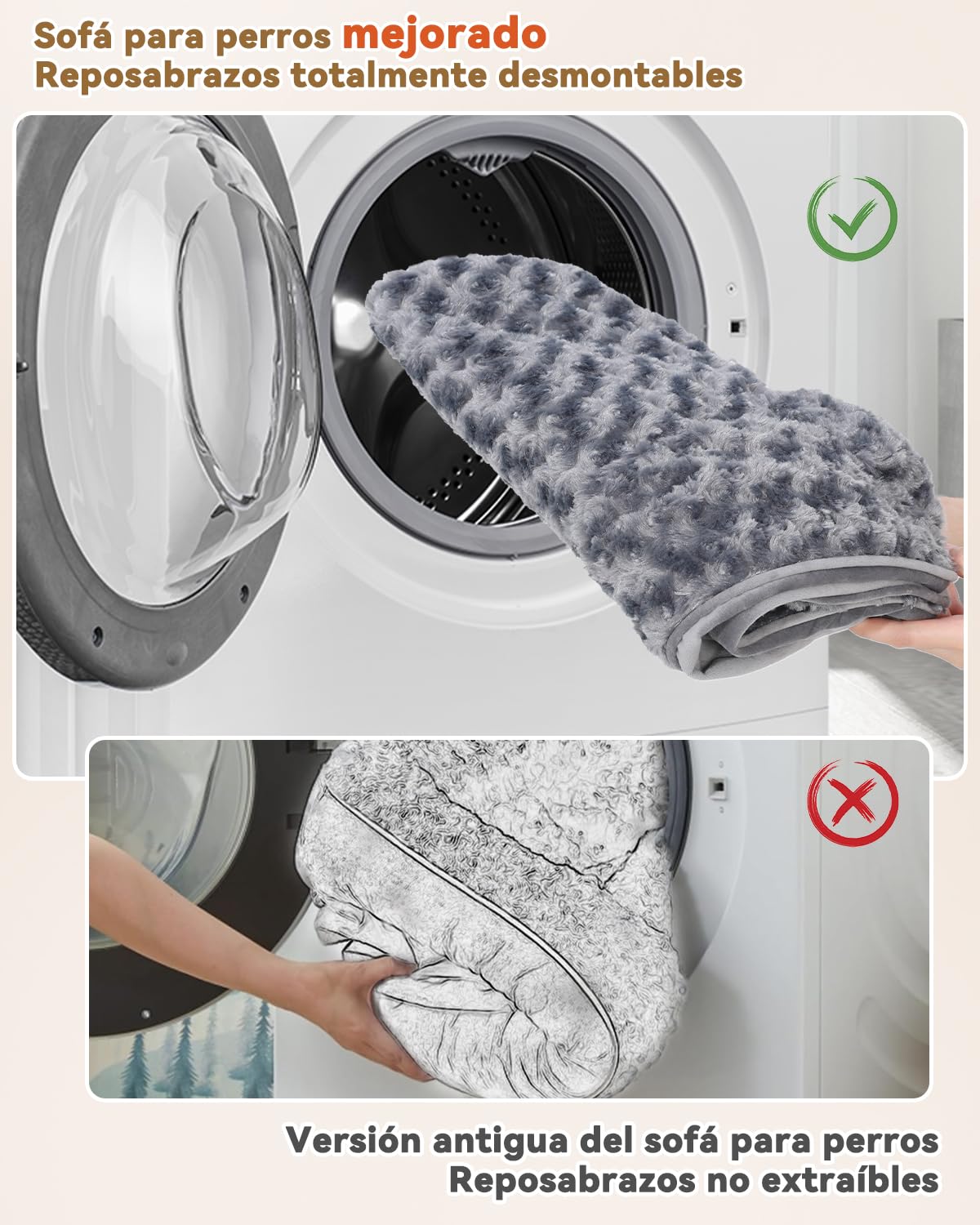 KSIIA Cama Perro Mediano, 91x68x16cm, Colchon Perro Lavable y Desenfundable, Fondo Antideslizante, Cama Ortopedica para Perros, Sofá para Perros de Espuma con Memoria, Gris, L-Plus