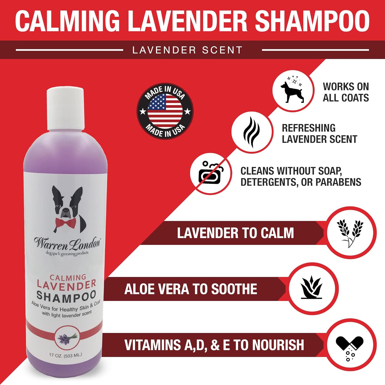 Warren London Calming Lavender Dog Shampoo Gallon | Natural Aloe Vera, Essential Oils & Vitamins | Soothes Itchy Skin, Deodorizes, Made in USA | Lavender Scent, Soap & Paraben Free