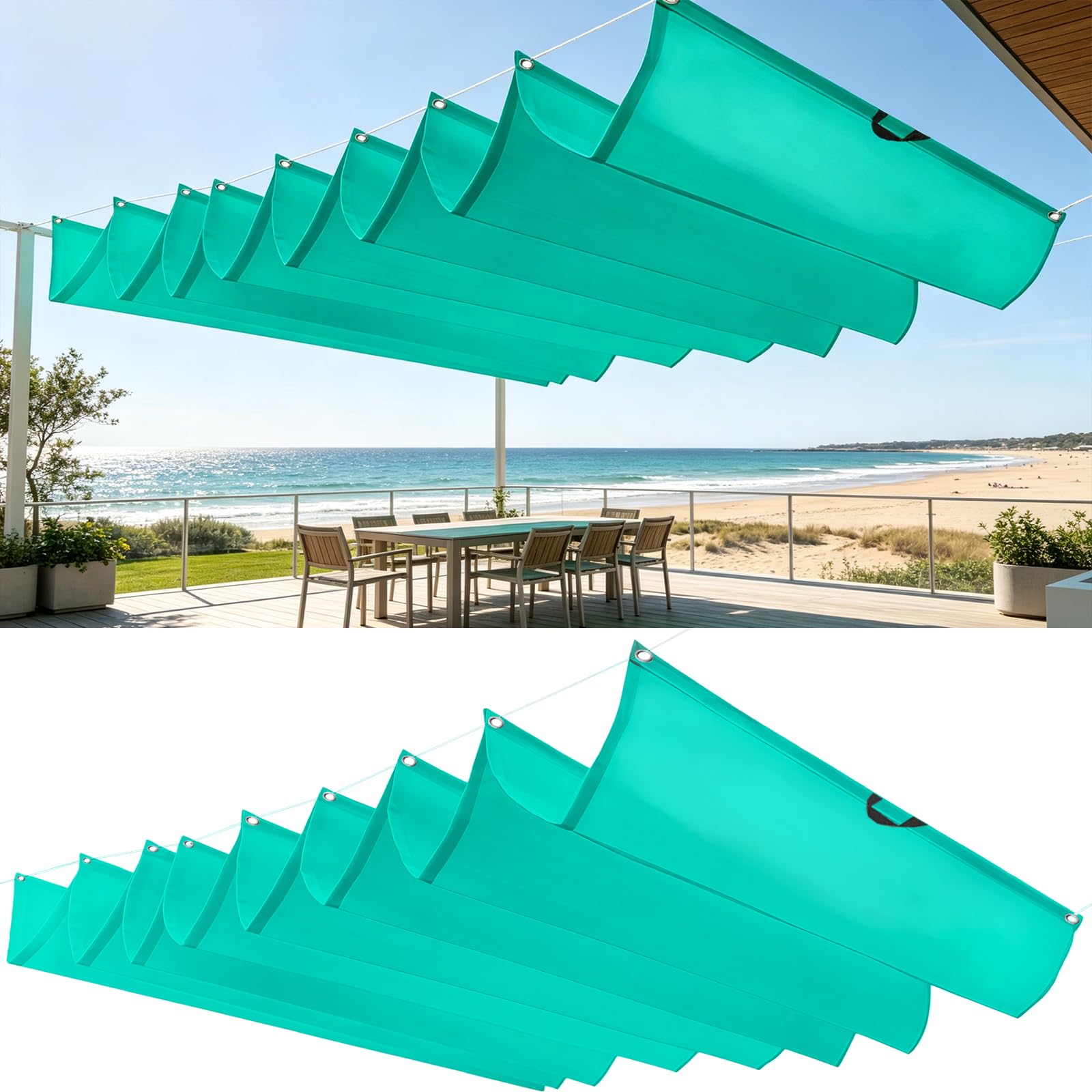 Voile d'ombrage pour terrasse et jardin 1x8 m bleu ciel anti-UV bache étanche à la vague