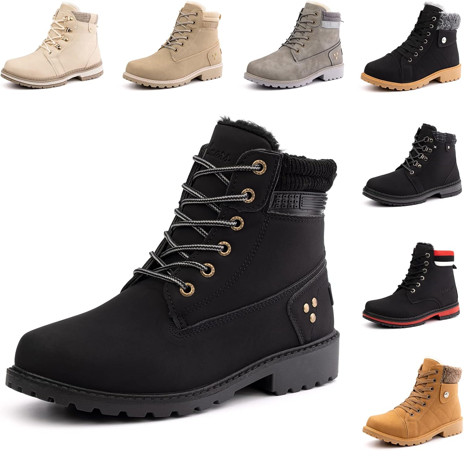 Botas Mujer Nieve Botas Invierno Botines Forradas Snow Boots Cordones Zapatos Invierno Outdoor Cómodas Antideslizante Bota Negras Marrones 36-43 EU