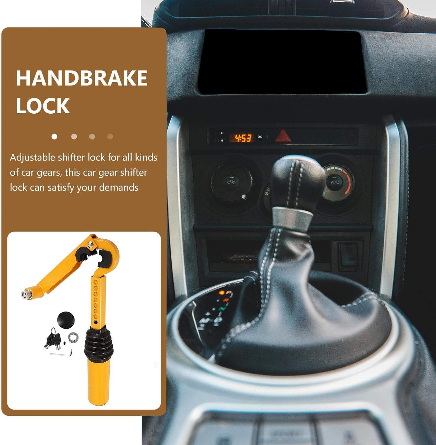 Adjustable Steel Car Gear Stick Lock with Handbrake Anti-Theft Device Vehicle Shifter Lock for Theft Prevention in Cars and Trucks