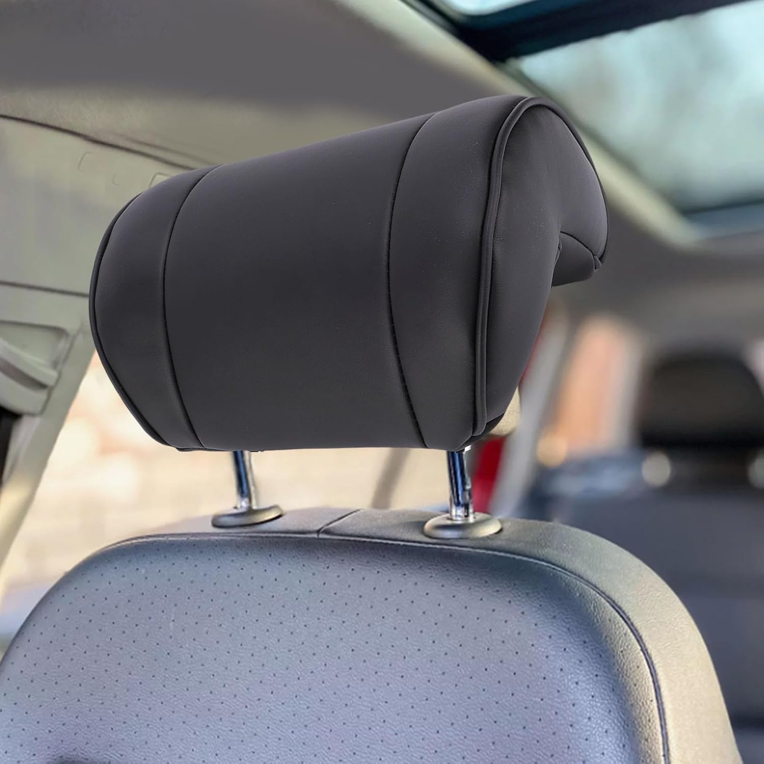 Car Headrest Replacement, Memory Foam PU Leather Neck Support Pillow Breathable Removable Cover, Ergonomic Design for Neck Pain Relief