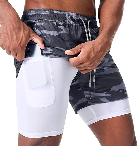 Surenow Mens Running Shorts，Workout Running Shorts for Men，2-in-1 Stealth Shorts，