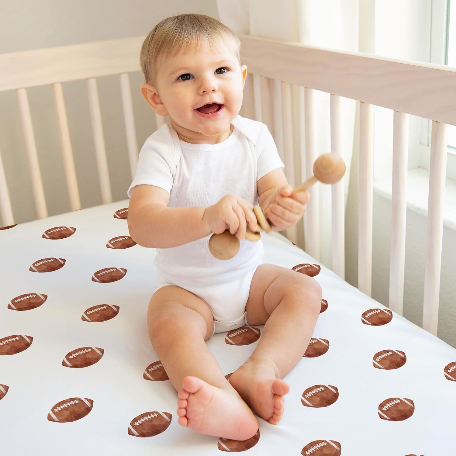 Sweet Jojo Designs 3-Piece Baby Crib Sheets Set (Vintage Sports Theme) for Boys, Infant Nursery, Toddler Room - Standard Size (Classic, Football, Basketball, Soccer, Watercolor, Sport Themed, Balls)