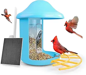 Smart Bird Feeder Camera with AI Identify Bird Species, Wild Bird Watching Video Camera, Motion Detection,Instant Notifications, Bird Feeder Camera with 5W Solar Panel, Gift for Family (Blue) asin的图片