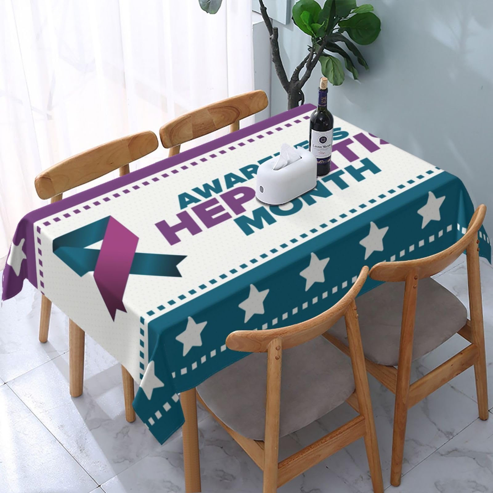 JunHeArt Hepatitis Awareness Month Tablecloth Rectangle Table Cover Washable Table Cloths Decor For Kitchen 54" X 72"