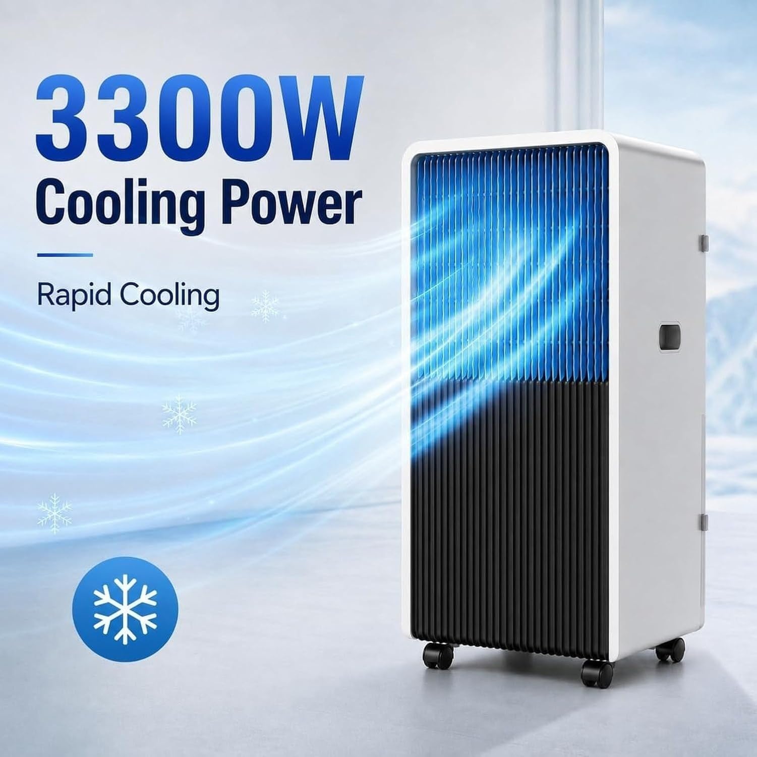 Przenośny klimatyzator 12000 BTU 3200 W z 4 kołami i niskim poziomem hałasu, 120 stopni szeroki przepływ powietrza do szybkiego chłodzenia i jednolitego pomieszczenia, jednostka Comp