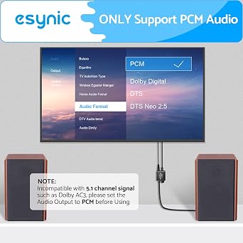 eSynic Portable Optical to RCA Adapter-Volume Control-Built in Voice Amplifier Chilp- 192kHz DAC Converter with 7ft Cable-Plug & Play- for Gaming Console/Blu-Ray/DVD/HDTV to R/L Stereo Audio System