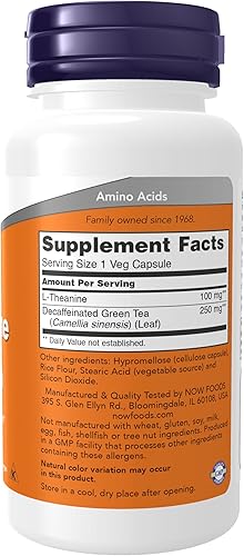 Miniatura 2 de NOW Suplementos, L-teanina 100 mg con té verde descafeinado, manejo del estrés.*, 90 cápsulas vegetales