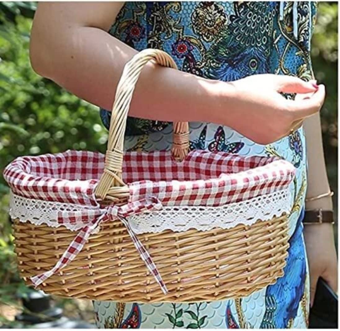 Cesta Picnic Cesta de Picnic Bolsa De Picnic Tejida A Mano Cesta De Regalo Cesta De Almacenamiento De Mimbre Cesta Interior De Lino Para Acampar Uso De Almacenamiento De Picnic Canasta de Picnic ( Col