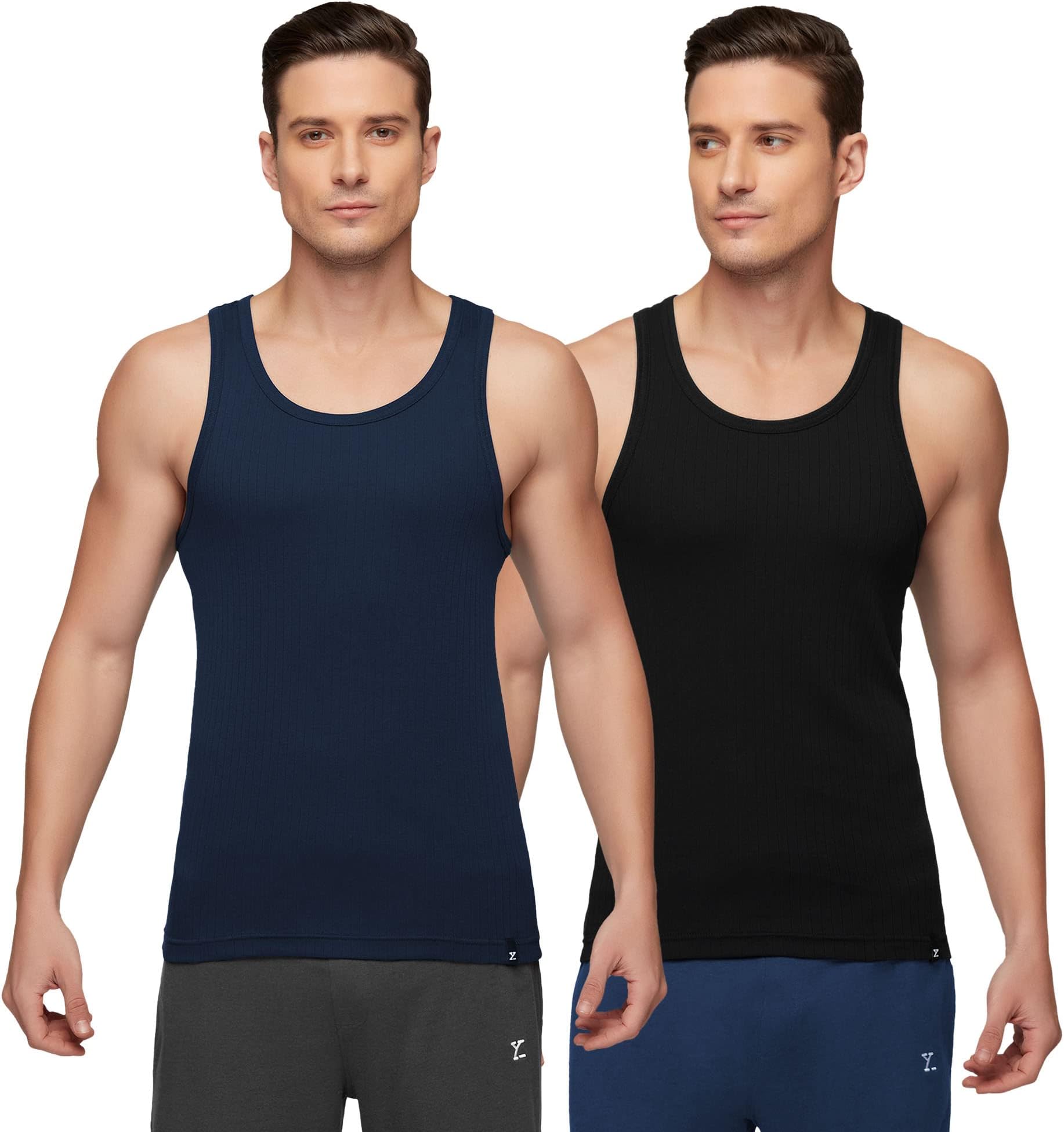 XYXX Men's Super Combed Cotton Round Neck Ribbed Vest - High Moisture Absorbing Innerwear for Men with Anti-Microbial Silver Finish-Pack of 2