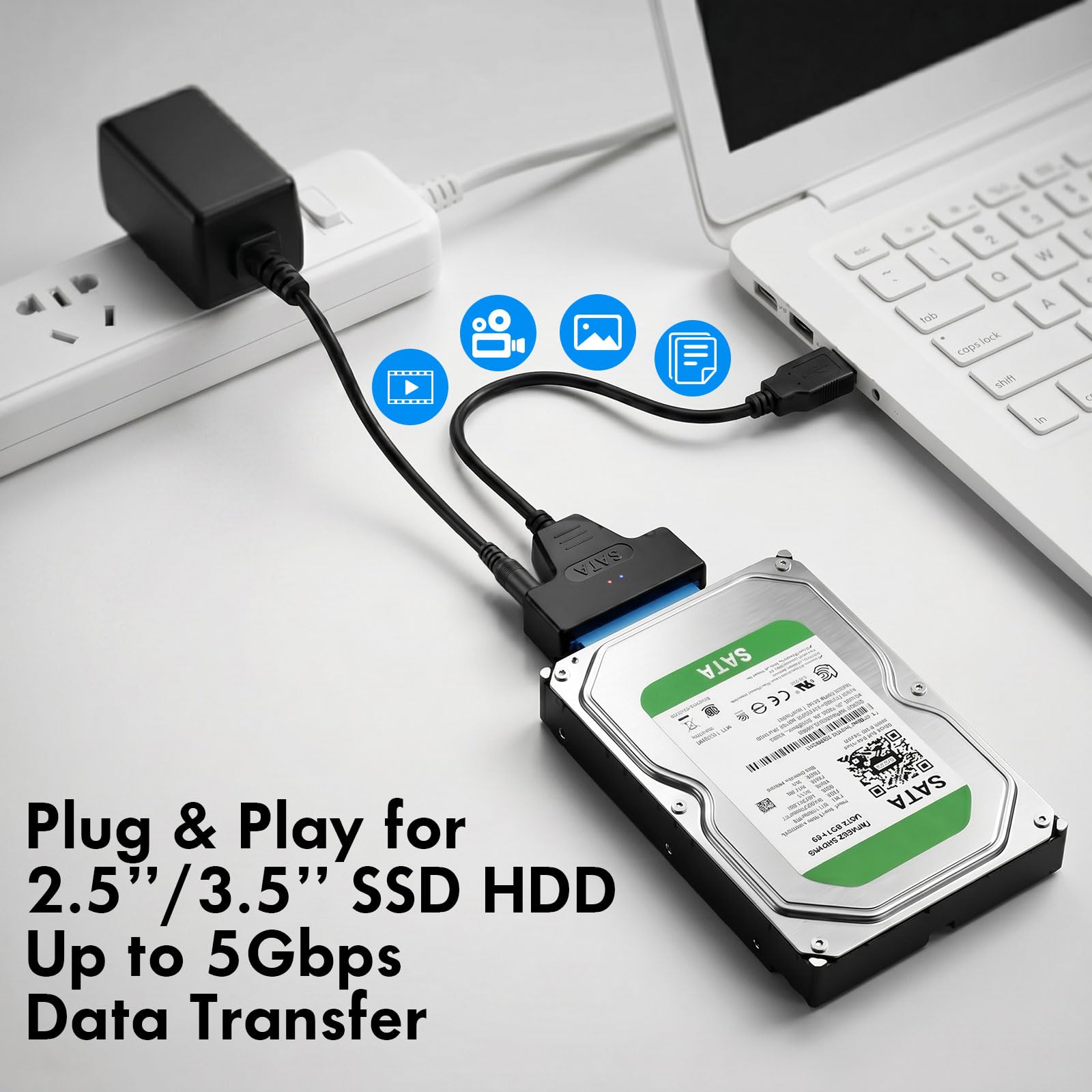 Confezione da 20 cavi adattatori da USB 3.0 a SATA, supporta Ssd/HDD da 2,5 ″ 3,5 ″ con porta di alimentazione CC, velocità veloce da SATA a disco rigido USB, strumento di trasferimento e