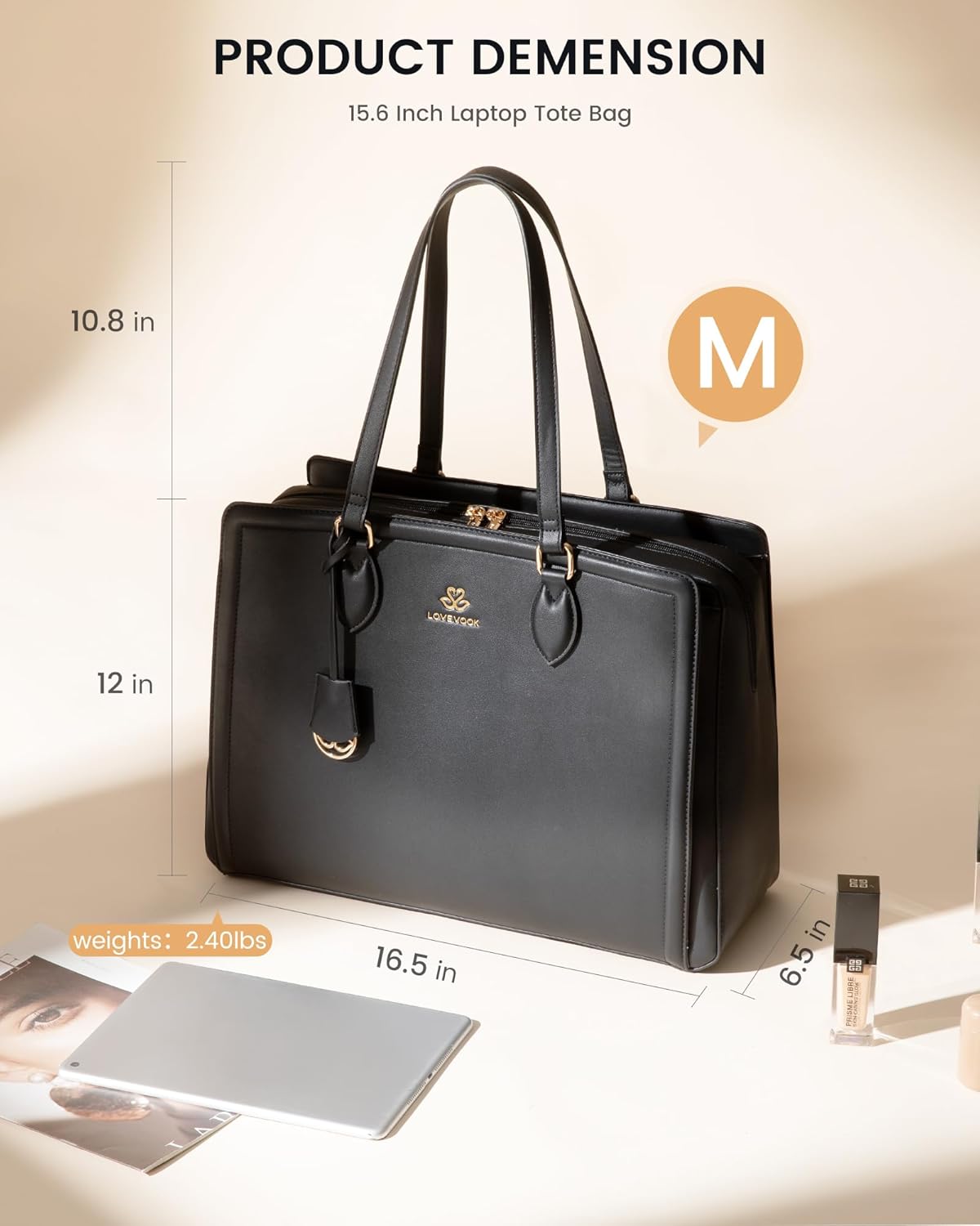 LOVEVOOK Laptop Bag for Women, Large Capacity Leather Computer Tote Bag, Waterproof Work Bags, Great Office Gifts for Women - Image 3