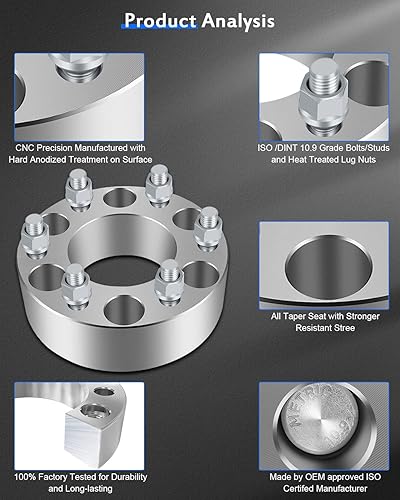 Miniatura 4 de ECCPP 4 espaciadores de rueda de 6 lengüetas de 2 pulgadas, 6 x 135 a 6 x 135 14 x 2.0 pernos para Expedition 2003-2014 para F150 2004-2014 para
