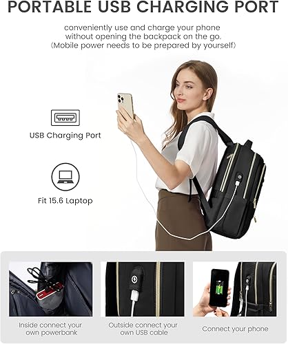 Miniatura 6 de LOVEVOOK Mochila para laptop para mujer, bolsa delgada de 15.6 pulgadas con compartimento separado para computadora para la escuela, viajes y