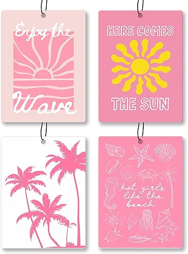 Miniatura 8 de Ambientador de Coche de Playa Costera de Verano 4 Piezas - Ambientador Colgante Retro de Sol, Mar, Concha, Bikini, Palmeras para Coche, Cajones,