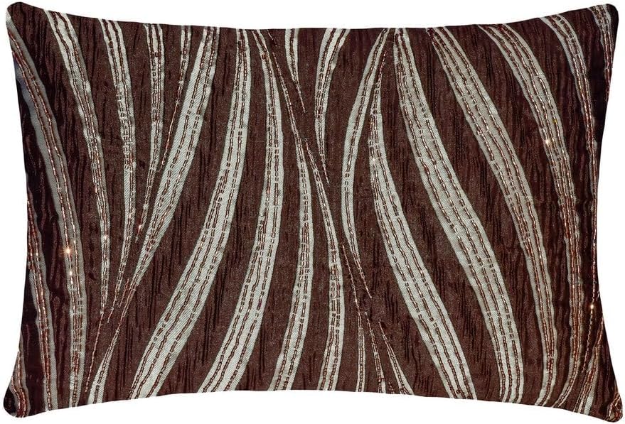The HomeCentric Brown 12"x16" (30x40 cm) Lumbar Pillow Cover, Silk Beaded Oblong Pillow, Abstract Pattern Modern Style - Brown Torrent