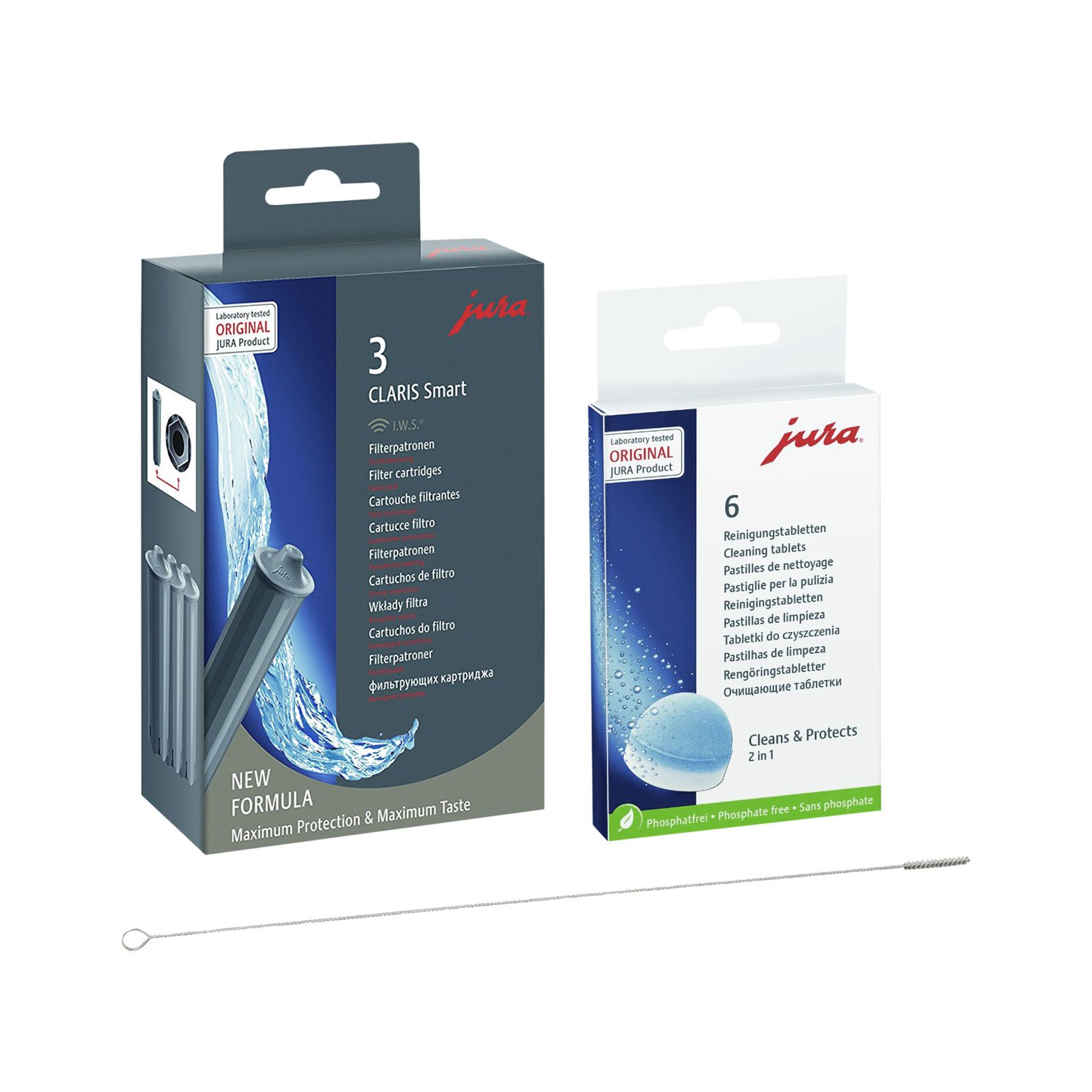 Jura Claris – Juego de 1 x QUVIDO – Juego de 3 Smart + 6 Jura Tabletas de limpieza + cepillo de limpieza